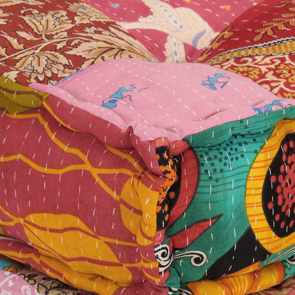 Modular ottoman with cushions, patchwork fabric