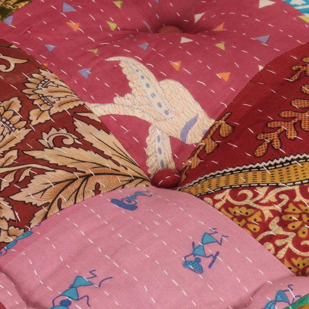 Modular ottoman with cushions, patchwork fabric
