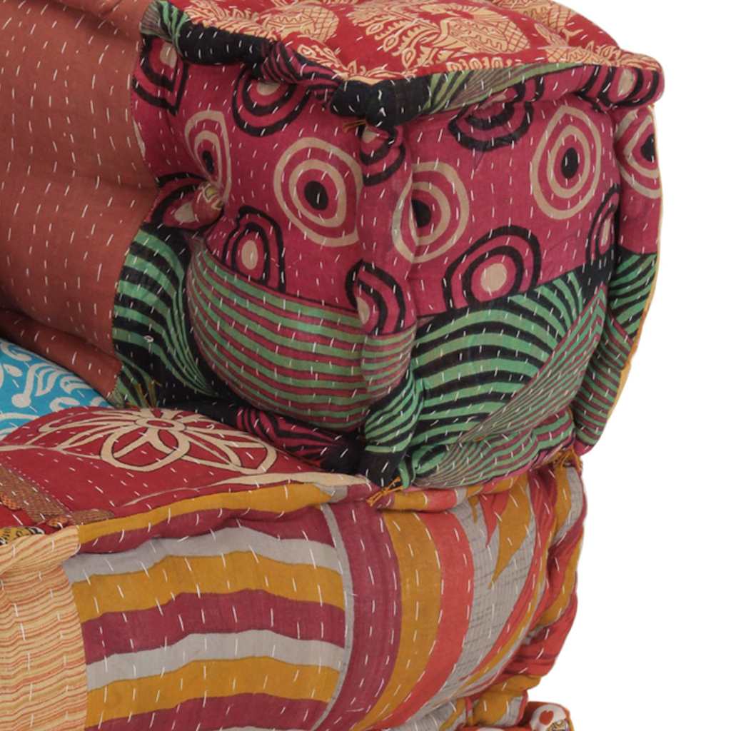 Modular ottoman with cushions, patchwork fabric