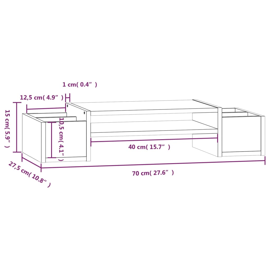 Support d'écran 70x27,5x15 cm en pin massif