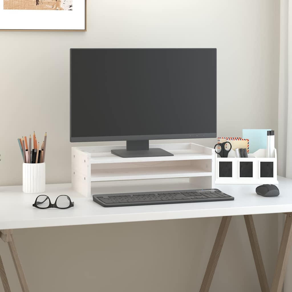 Support moniteur blanc 50x24x16 cm Pin massif