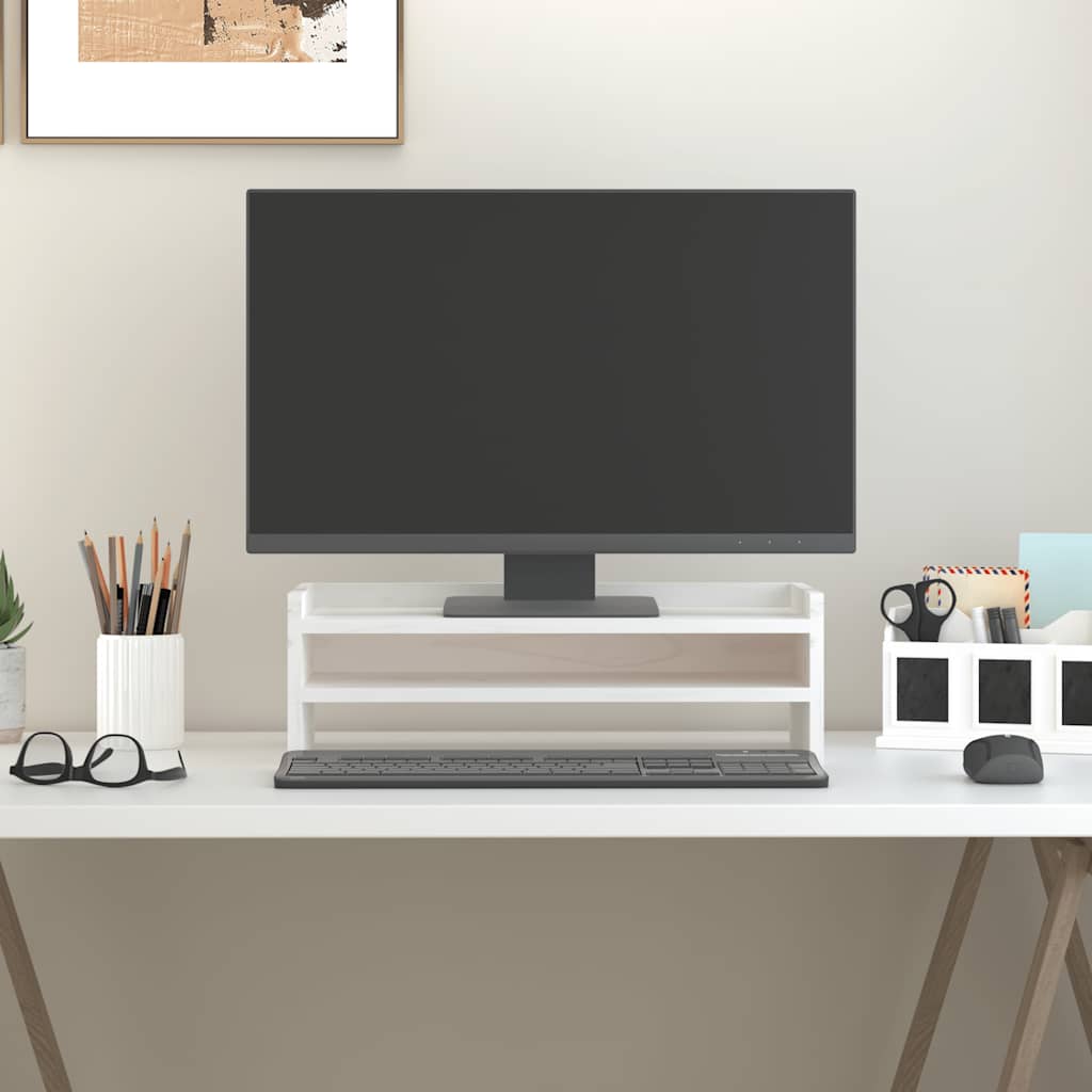Support moniteur blanc 50x24x16 cm Pin massif