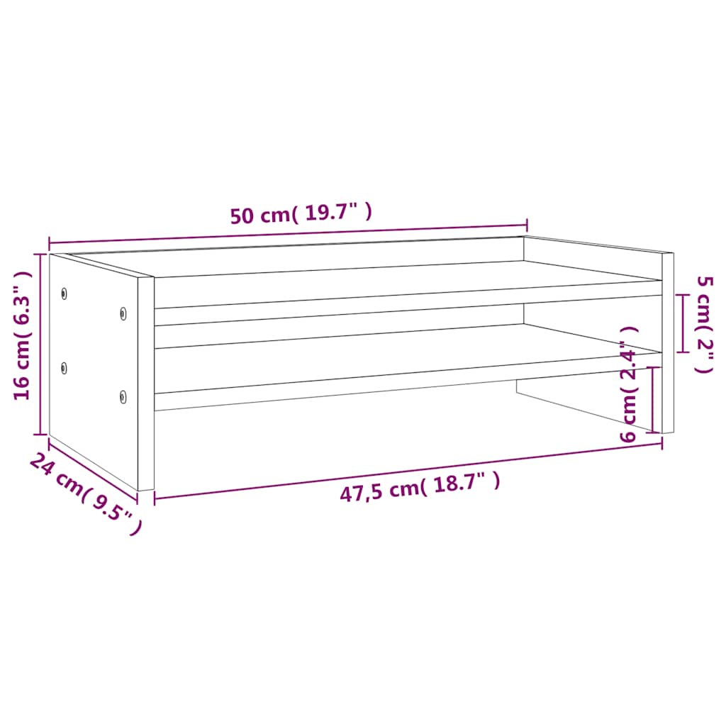Support d'écran gris 50x24x16 cm bois de pin massif
