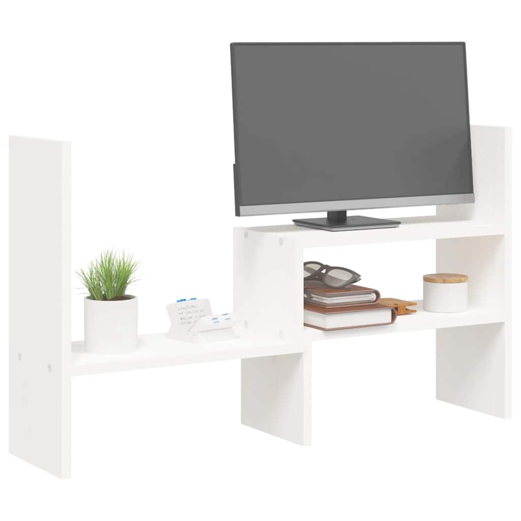 Support d'écran blanc (39-72)x17x43 cm Bois de pin massif