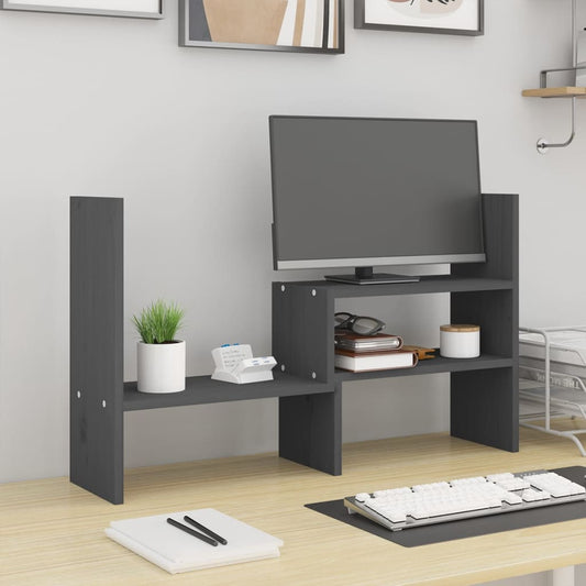 Support d'écran gris (39-72)x17x43 cm Bois massif de pin