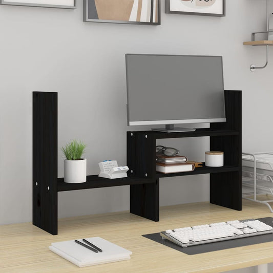 Pied d'écran noir (39-72)x17x43 cm Bois de pin massif