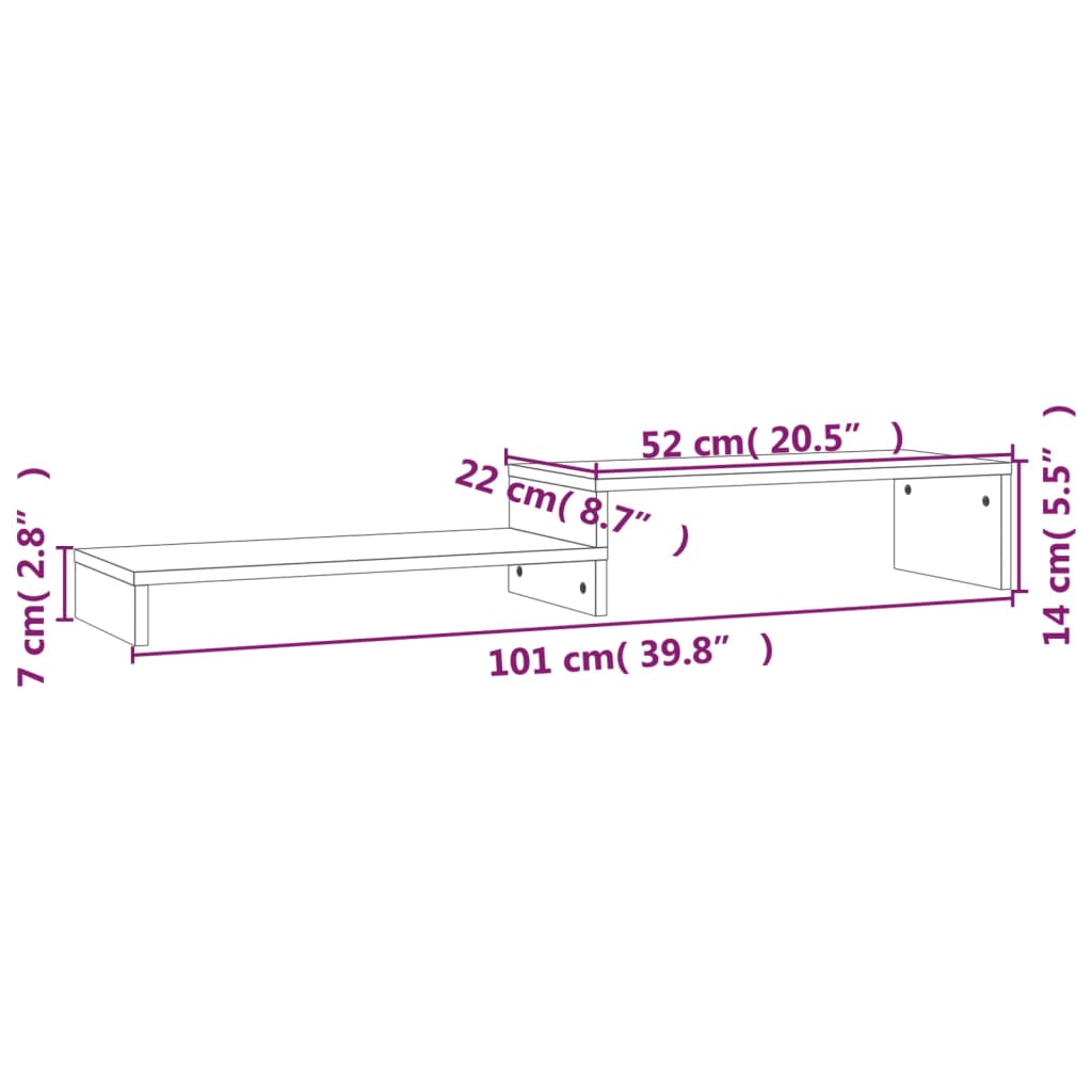Support pour moniteur (52-101)x22x14 cm, pin massif