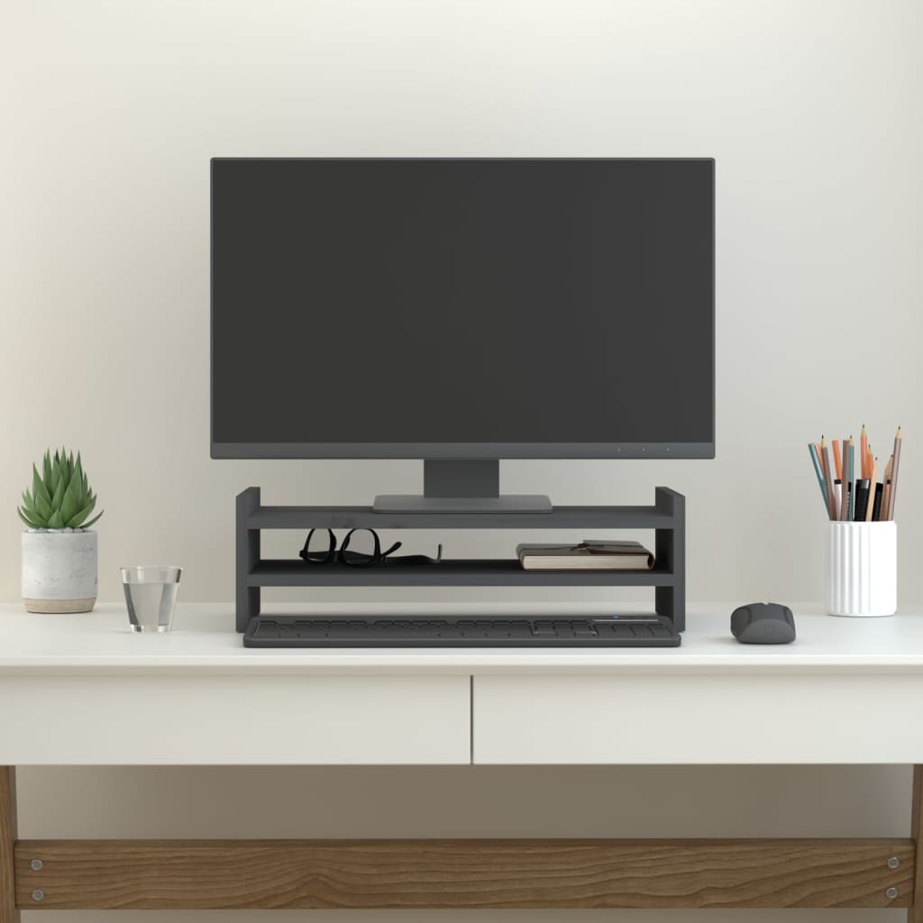 Rehausseur d'écran gris 50x27x15 cm pin massif