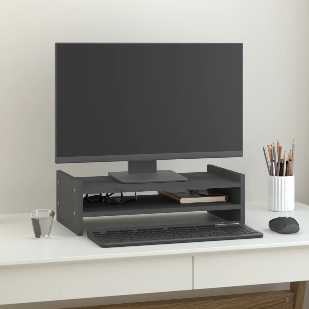 Rehausseur d'écran gris 50x27x15 cm pin massif