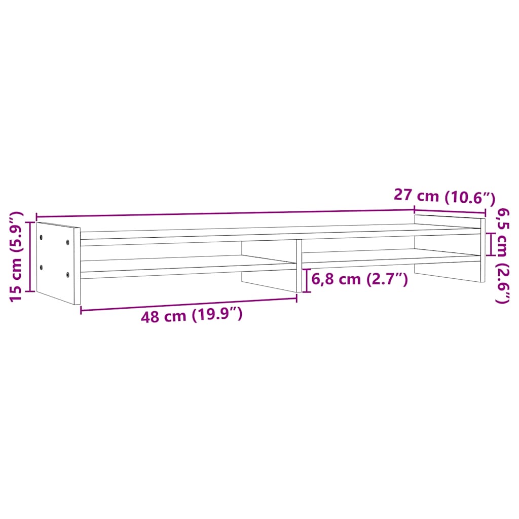 Support d'écran gris 100x27x15 cm pin massif