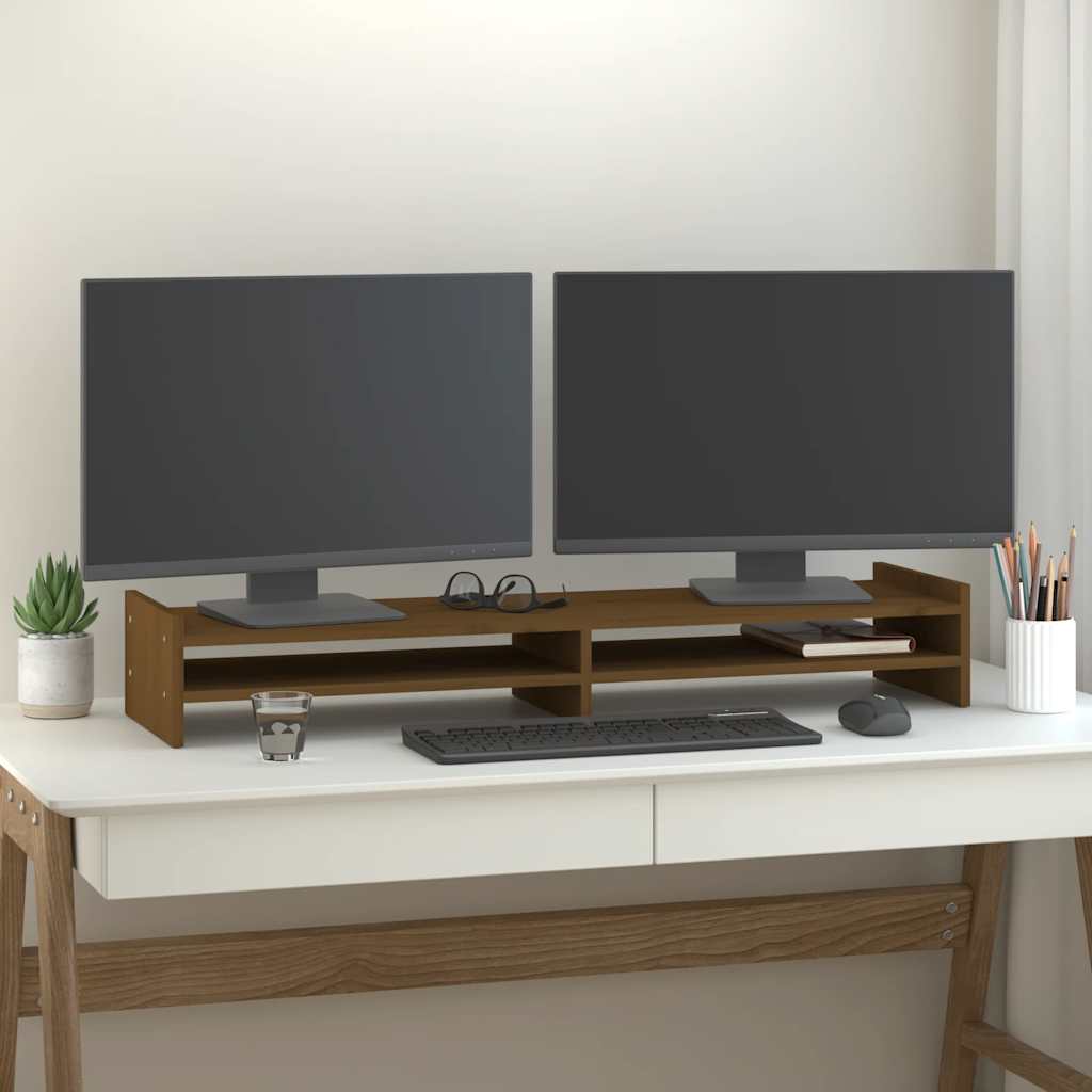 Support d'écran Marron Miel 100x27x15 cm Bois massif Pin