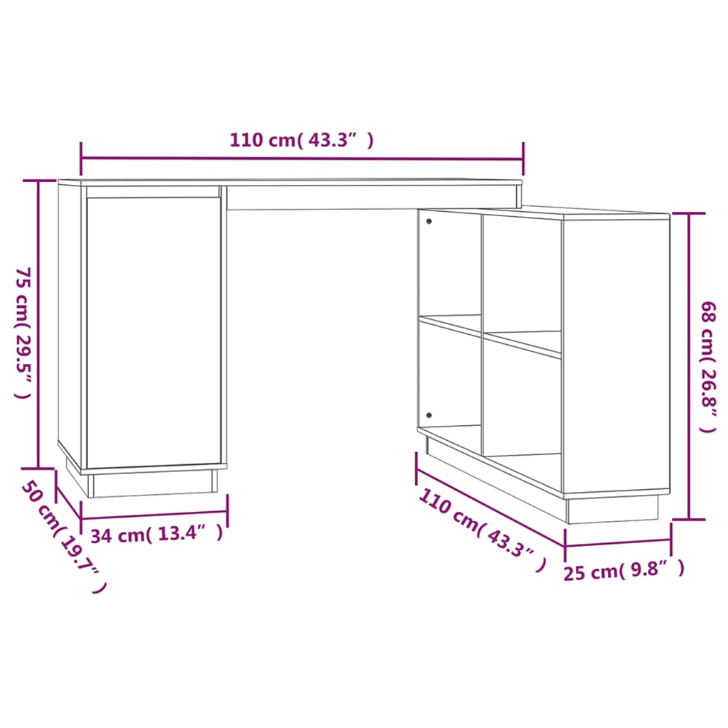 Bureau marron miel 110x50x75 cm pin massif
