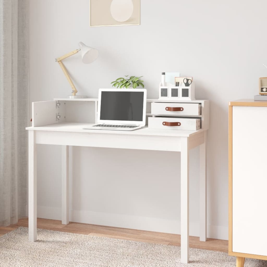Desk White 110x50x93 cm Solid Pine