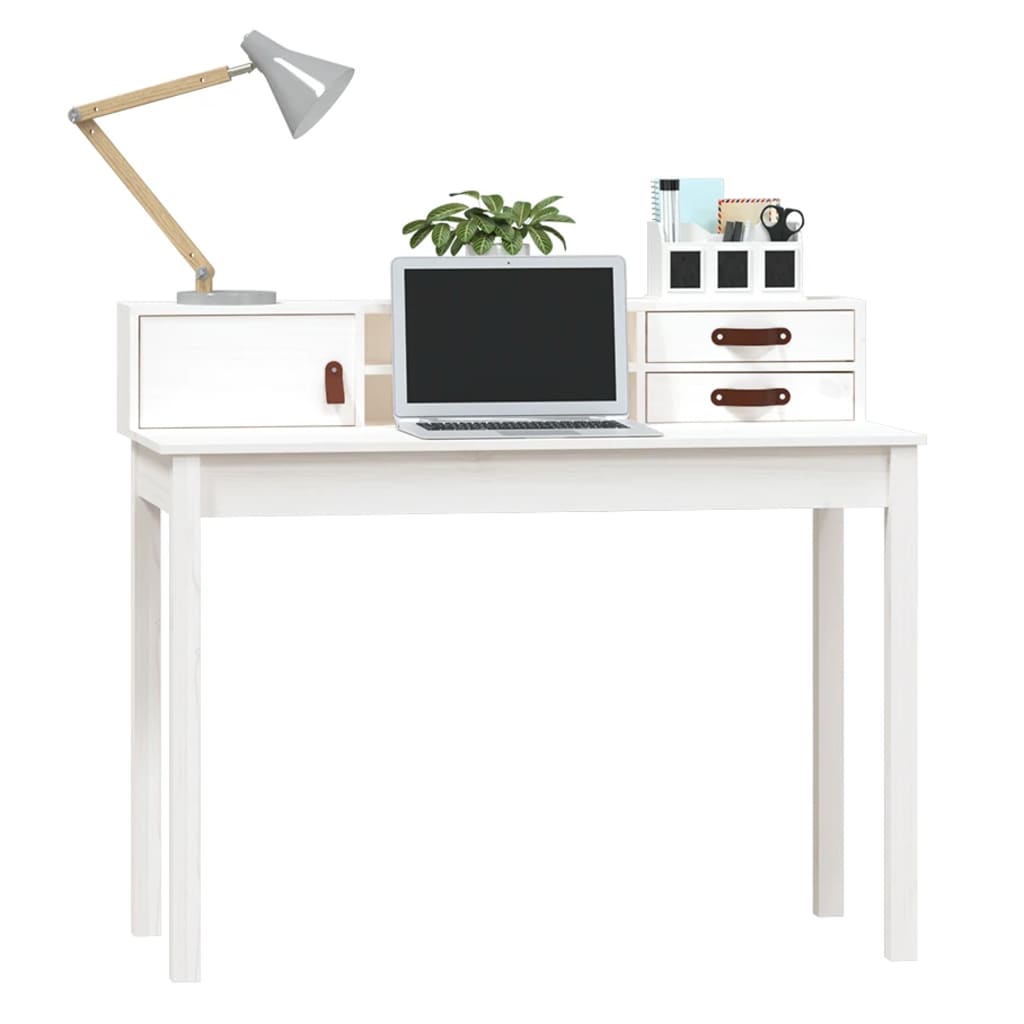 Desk White 110x50x93 cm Solid Pine
