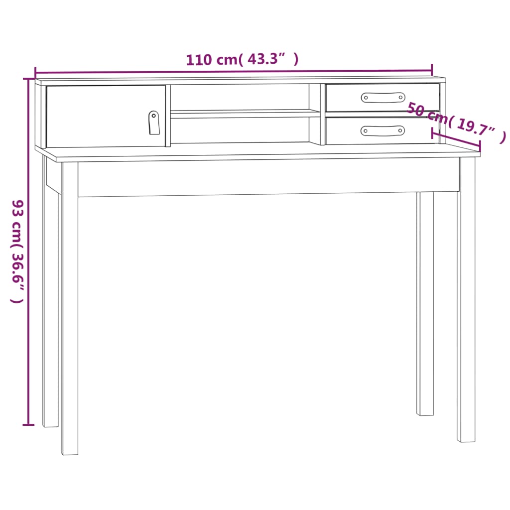 Desk White 110x50x93 cm Solid Pine