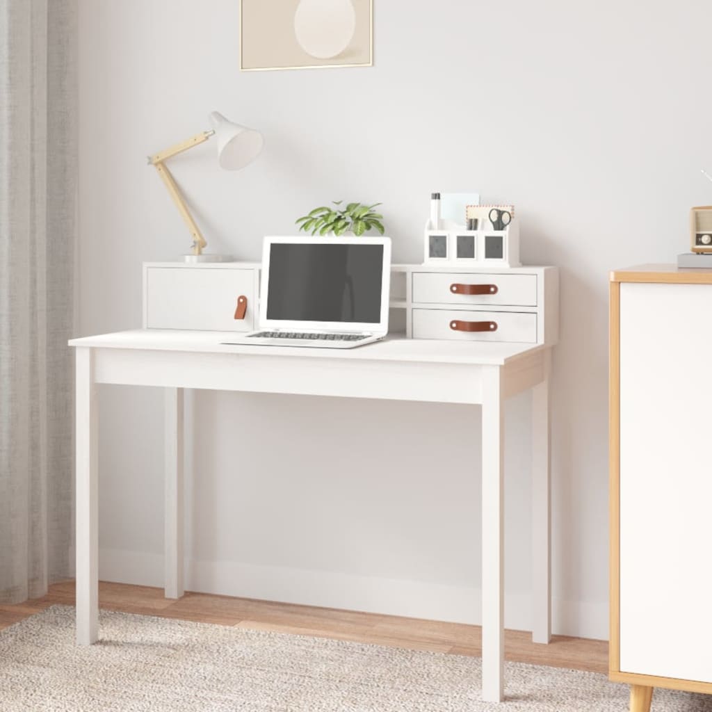 Desk White 110x50x93 cm Solid Pine