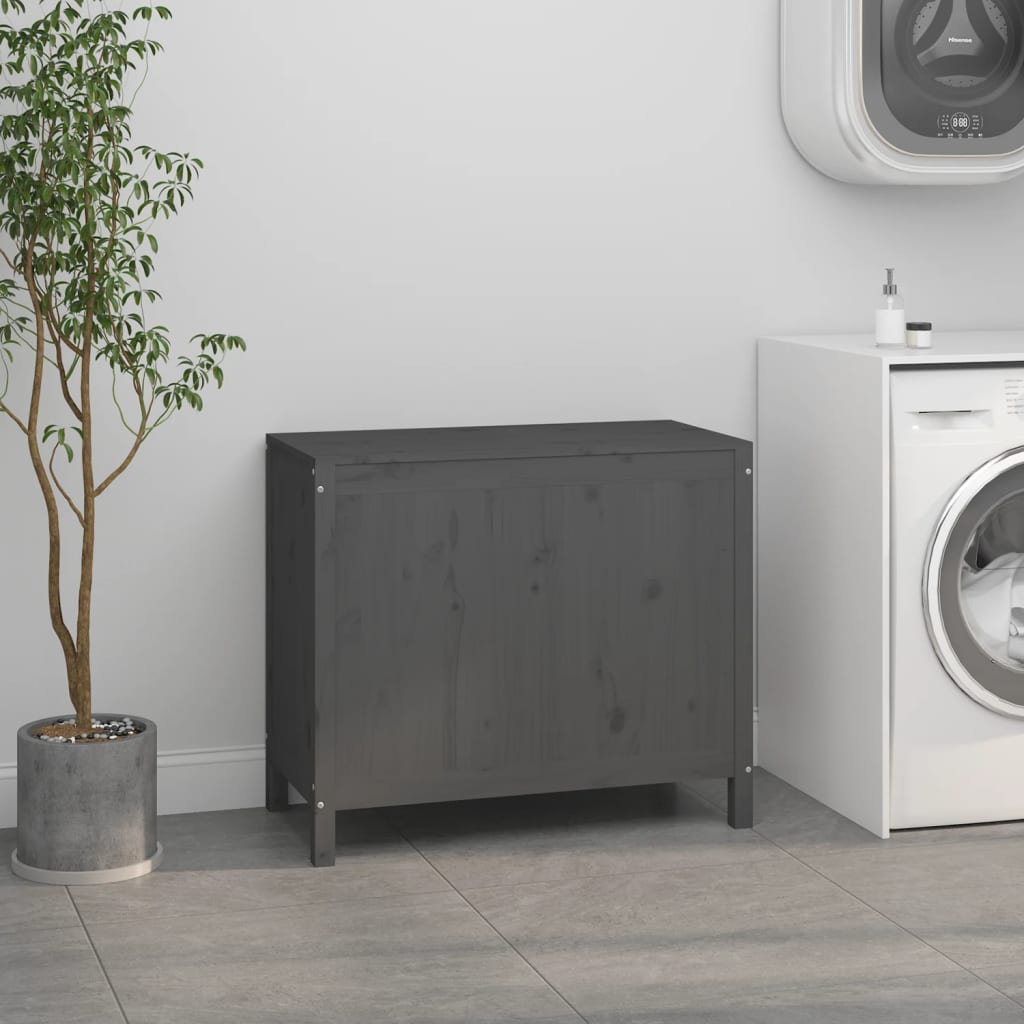 Coffre à linge gris 88,5x44x76 cm Pin massif