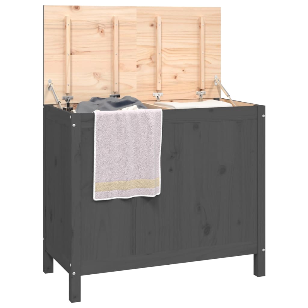 Coffre à linge gris 88,5x44x76 cm Pin massif