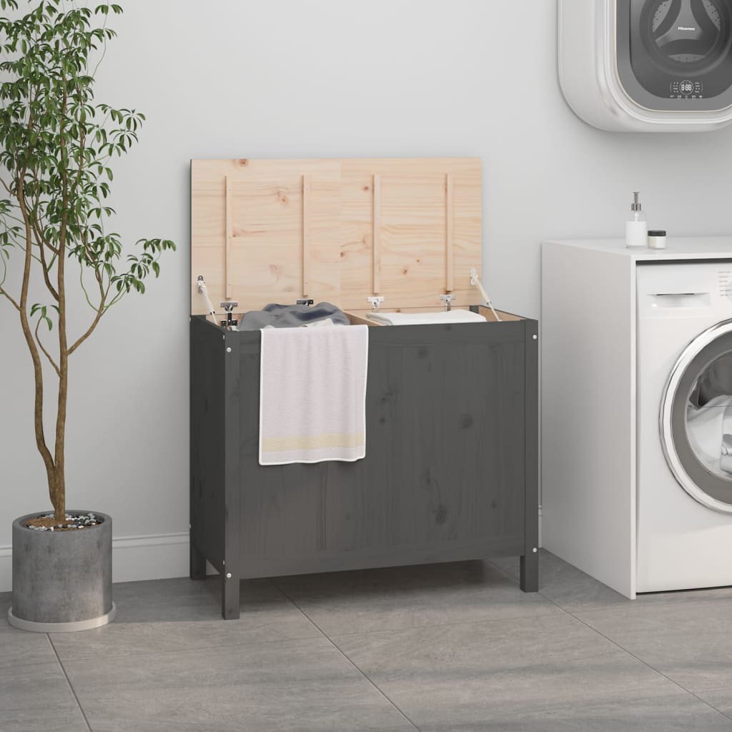 Coffre à linge gris 88,5x44x76 cm Pin massif