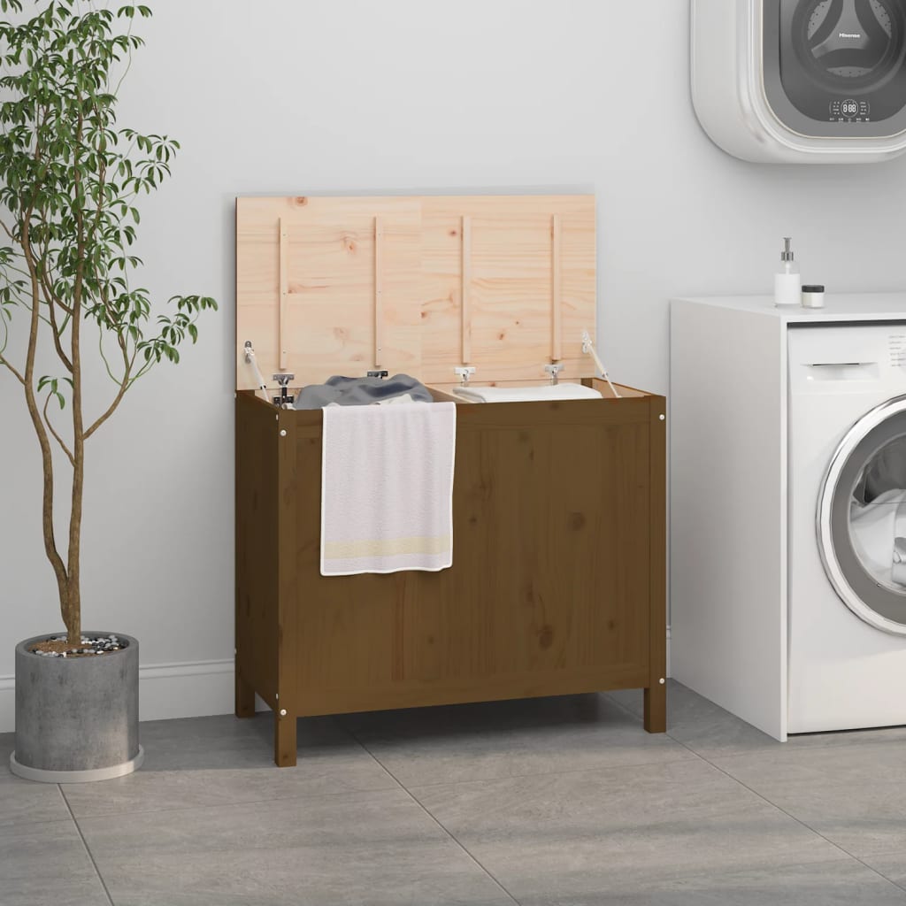 Coffre à linge Brun Miel 88,5x44x76 cm Pin Massif