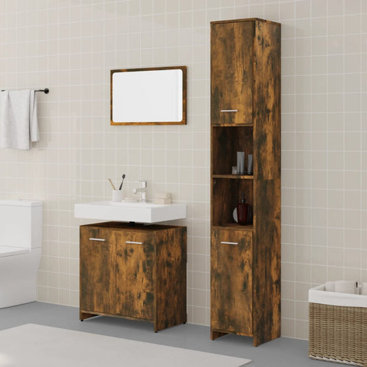 3-tlg. Badmöbel-Set Räuchereiche Holzwerkstoff