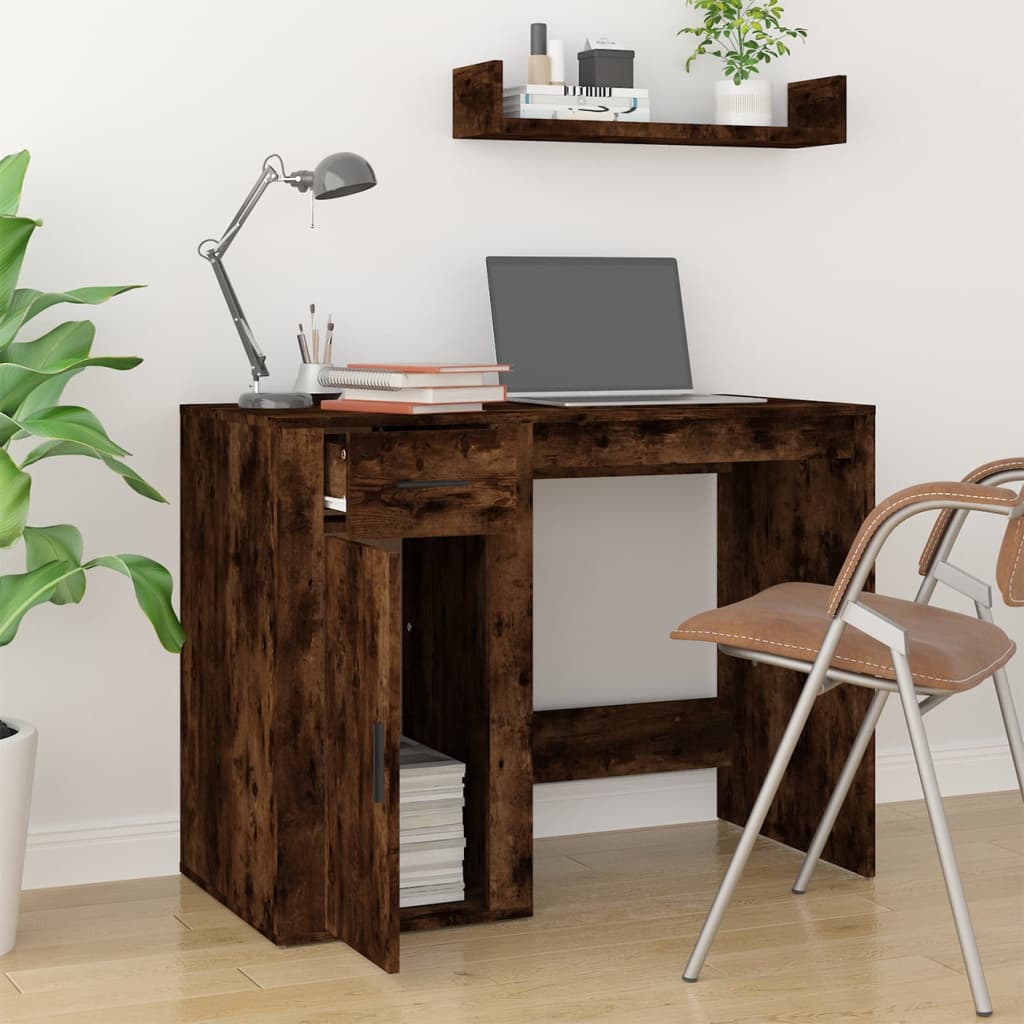Bureau chêne fumé 100x49x75 cm matériau à base de bois