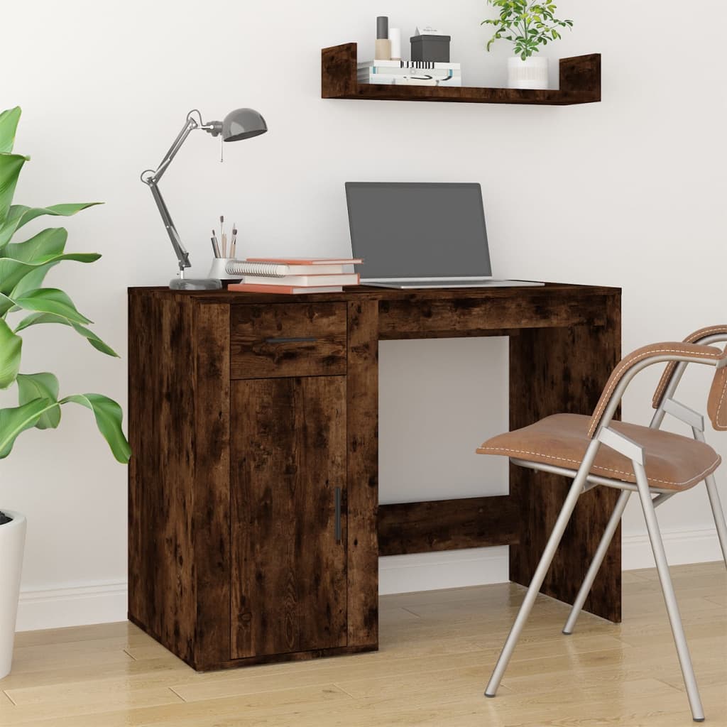 Bureau chêne fumé 100x49x75 cm matériau à base de bois