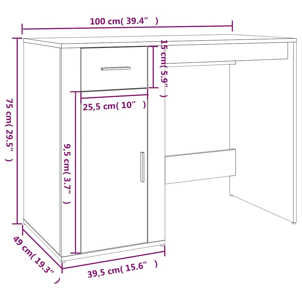 Schreibtisch Grau Sonoma 100x49x75 cm Holzwerkstoff