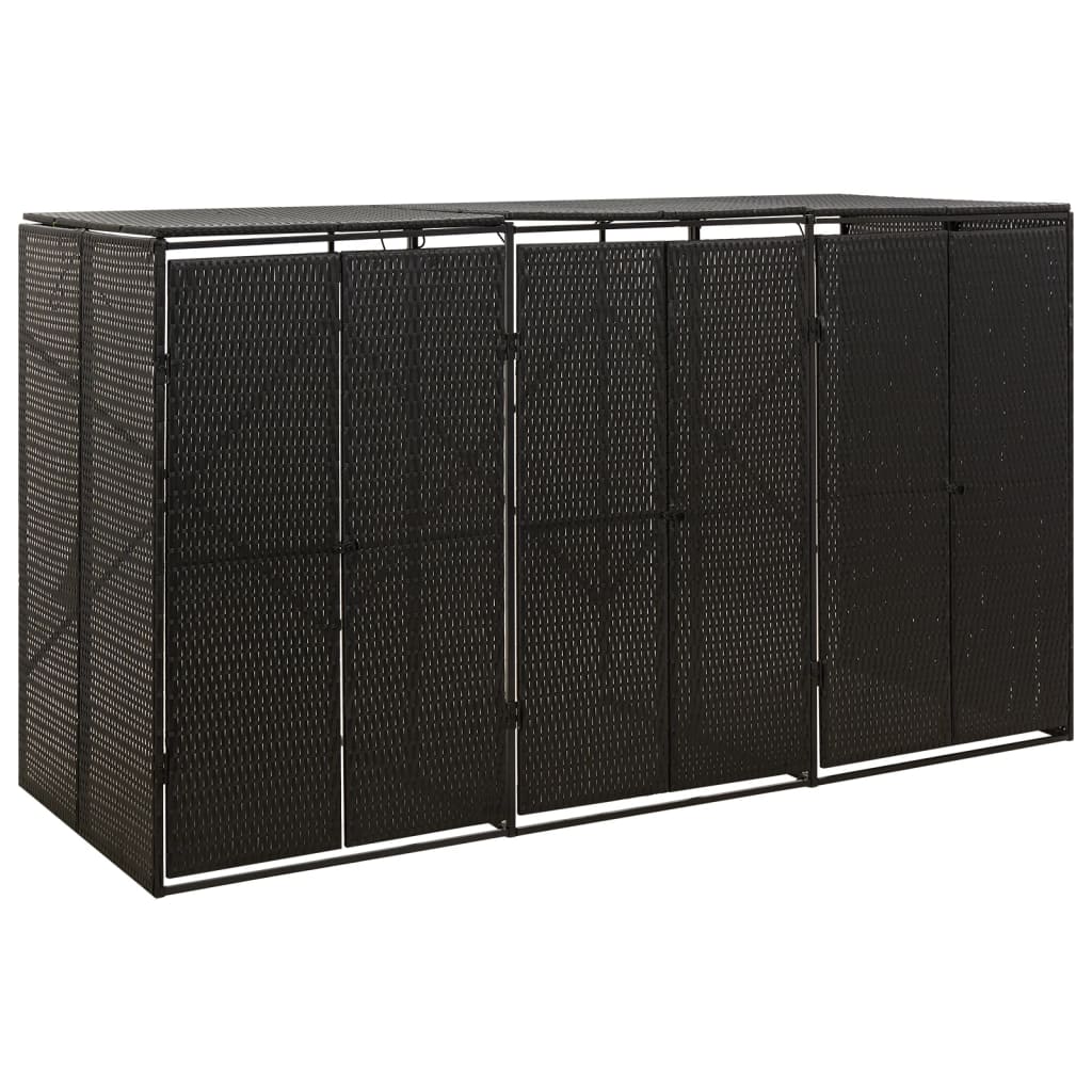 Wheelie Bin Shed for 3 Bins Black 207x80x117 cm Poly Rattan