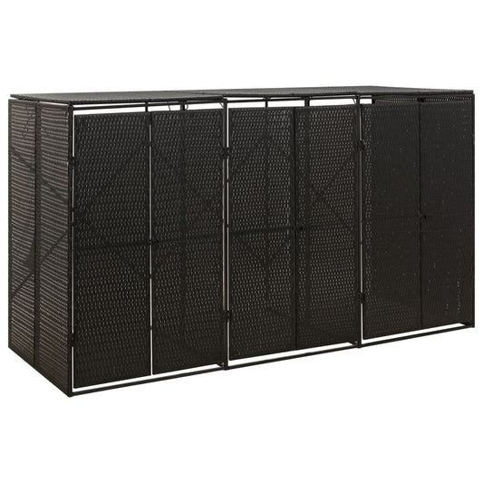 Wheelie Bin Shed for 3 Bins Black 207x80x117 cm Poly Rattan