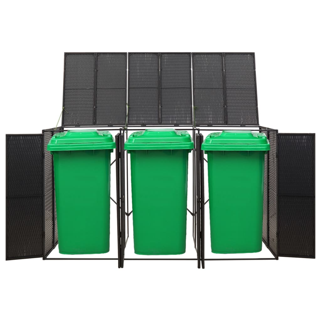 Wheelie Bin Shed for 3 Bins Black 207x80x117 cm Poly Rattan