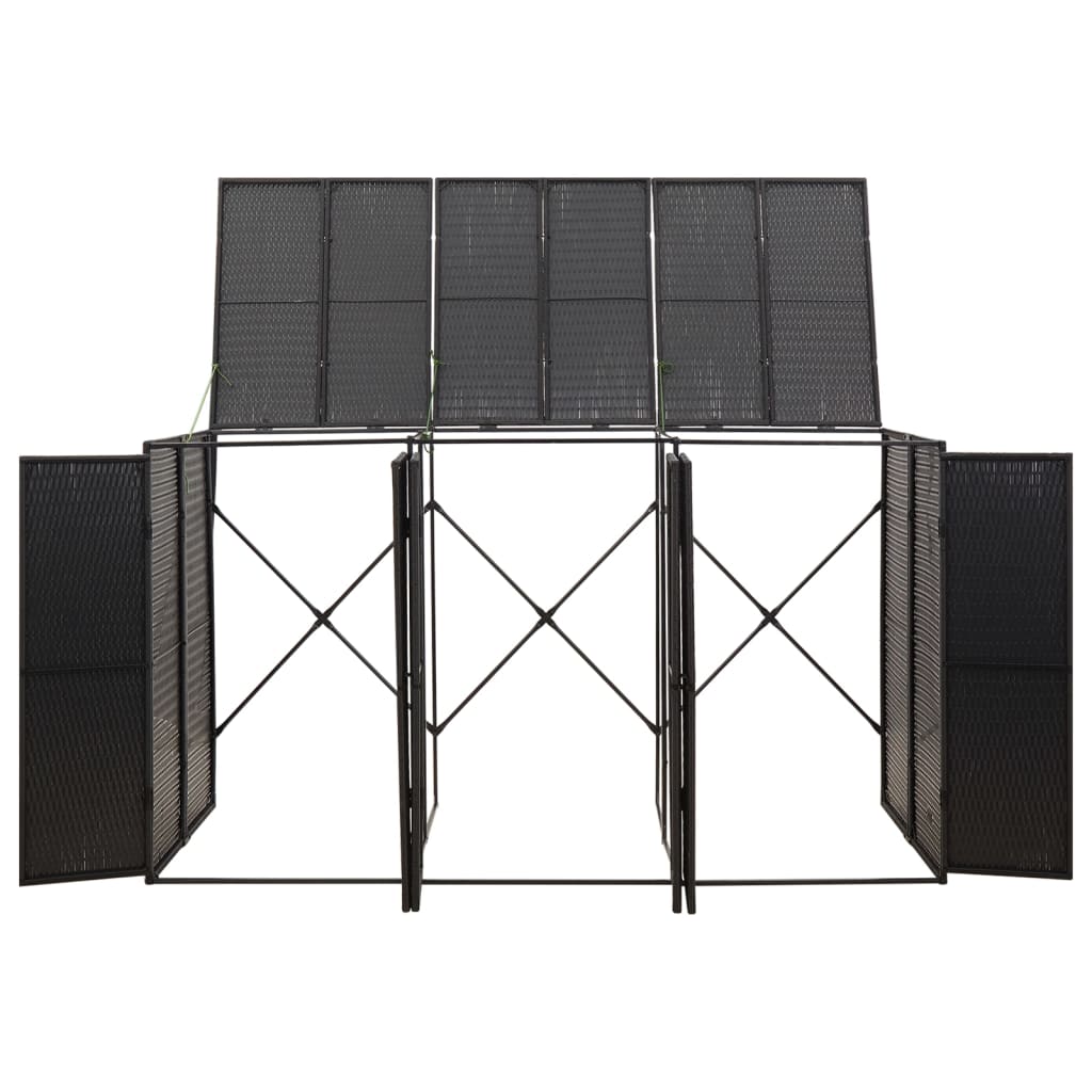 Wheelie Bin Shed for 3 Bins Black 207x80x117 cm Poly Rattan