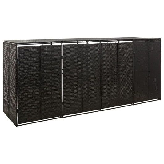 Wheelie Bin Storage for 4 Bins Black 274x80x117 cm Poly Rattan
