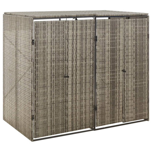 Waste Bin Shed for 2 Bins Grey 140x80x117 cm Poly Rattan