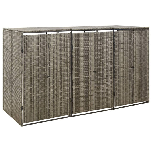 Triple Bin Storage Unit Grey 207x80x117 cm Poly Rattan
