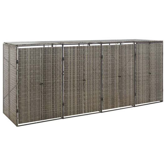 Wheelie Bin Storage for 4 Bins Grey 274x80x117 cm Poly Rattan