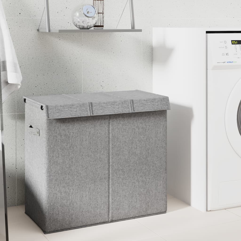 Foldable Laundry Basket Grey 64.5x34.5x59 cm Linen Look Fabric