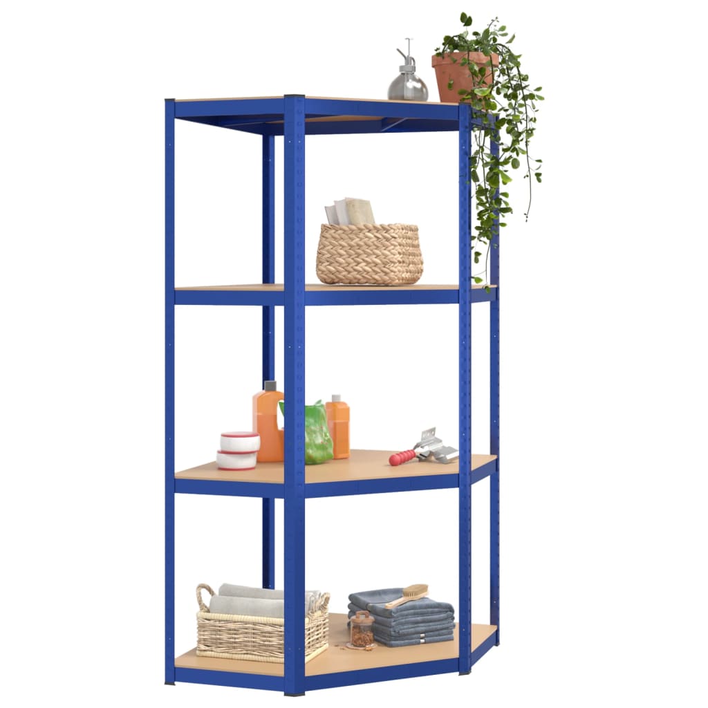 Regale mit 4 Böden 3 Stk. Blau Stahl & Holzwerkstoff