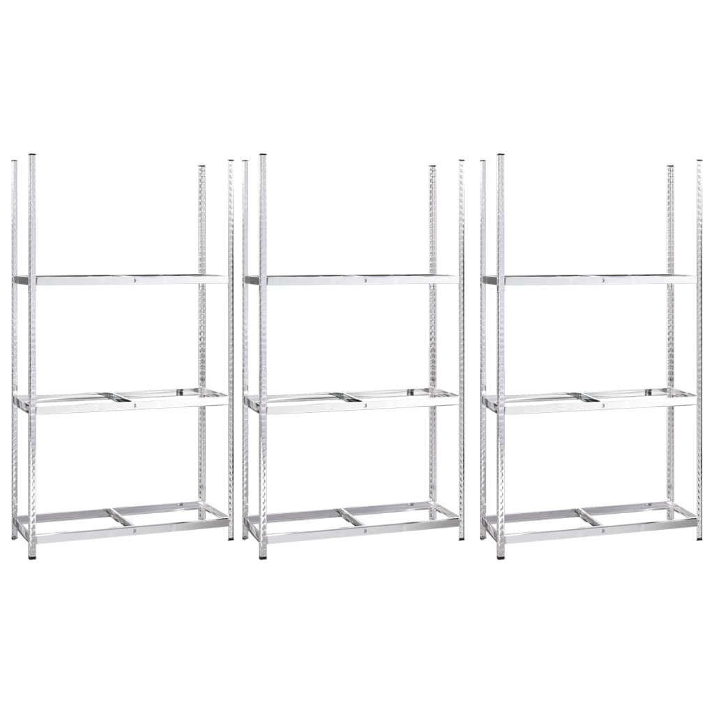 Reifenregale mit 3 Böden 3 Stk. Silbern 110x40x200 cm Stahl