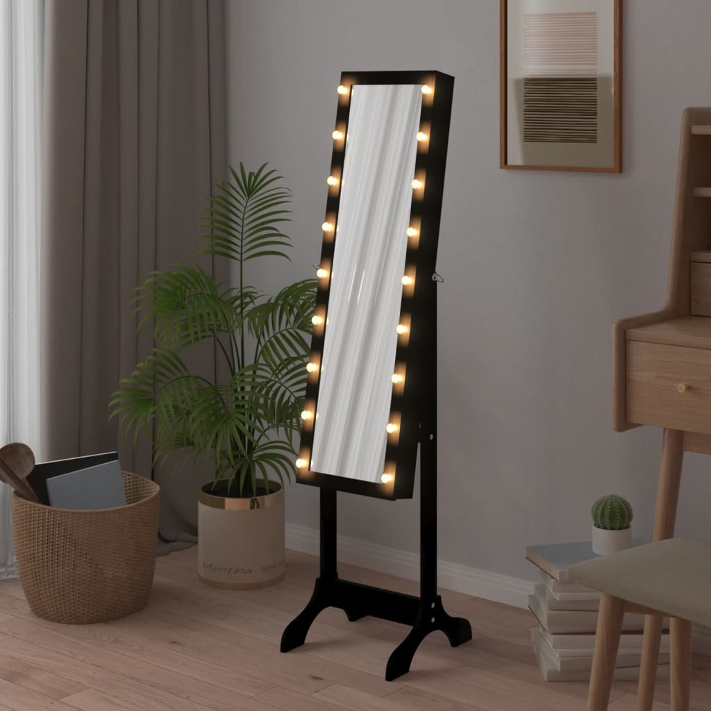 Miroir sur pied LED noir 34x37x146 cm