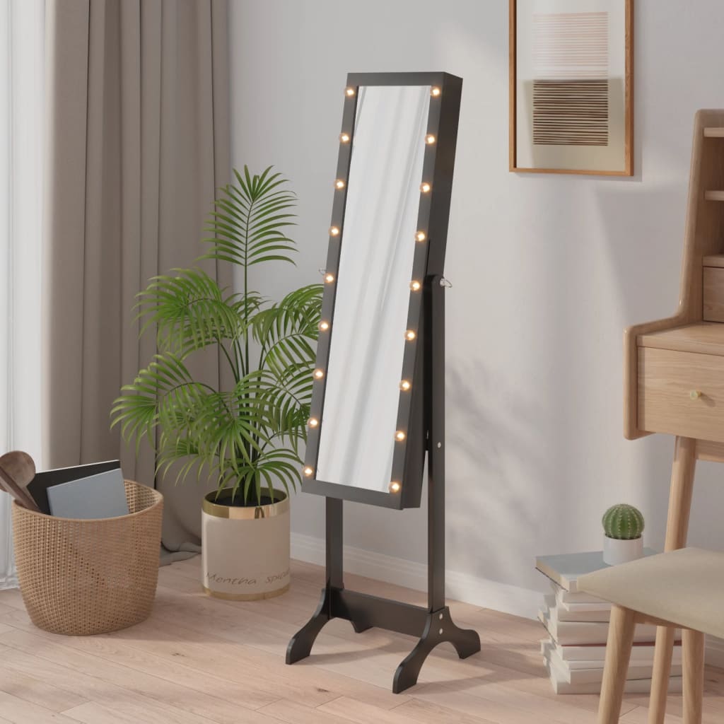 Miroir sur pied LED noir 34x37x146 cm