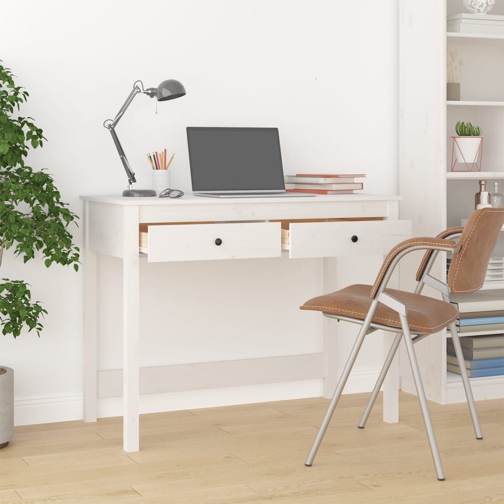 Bureau avec tiroirs Blanc 100x50x78 cm Pin massif