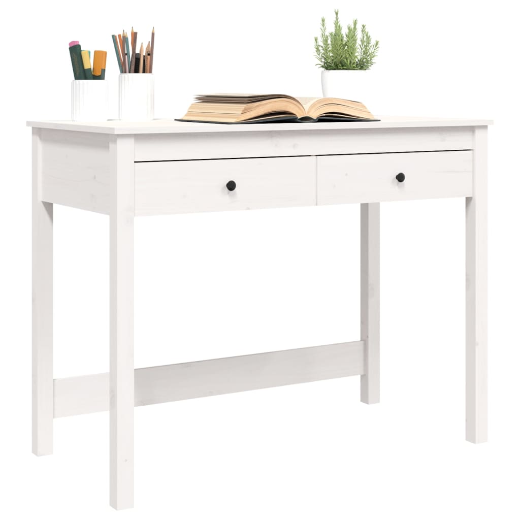 Bureau avec tiroirs Blanc 100x50x78 cm Pin massif