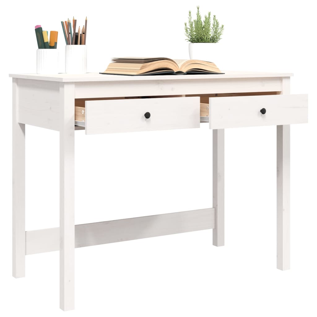 Bureau avec tiroirs Blanc 100x50x78 cm Pin massif