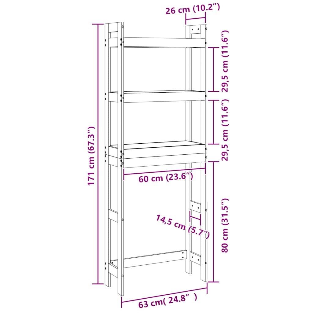Étagère de toilettes 63x26x171 cm en pin massif