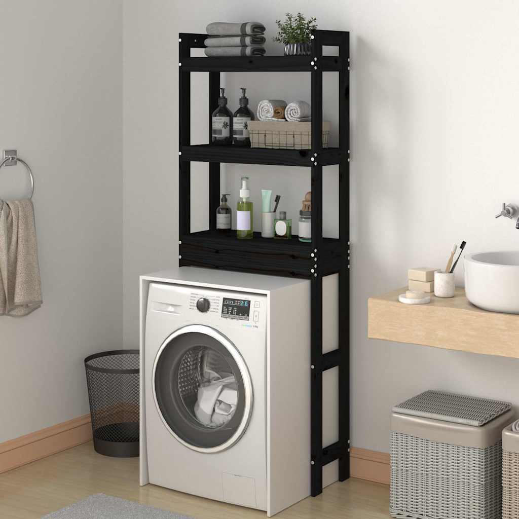 Toilet Rack Black 63x26x171 cm Solid Pine Wood