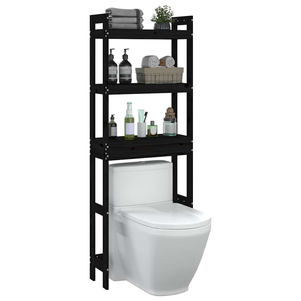 Toilet Rack Black 63x26x171 cm Solid Pine Wood