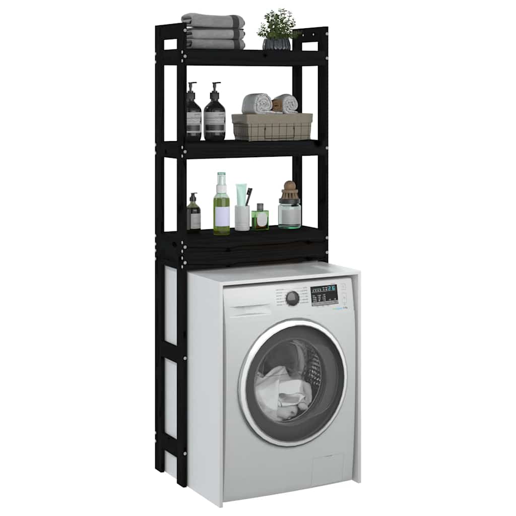 Toilet Rack Black 63x26x171 cm Solid Pine Wood