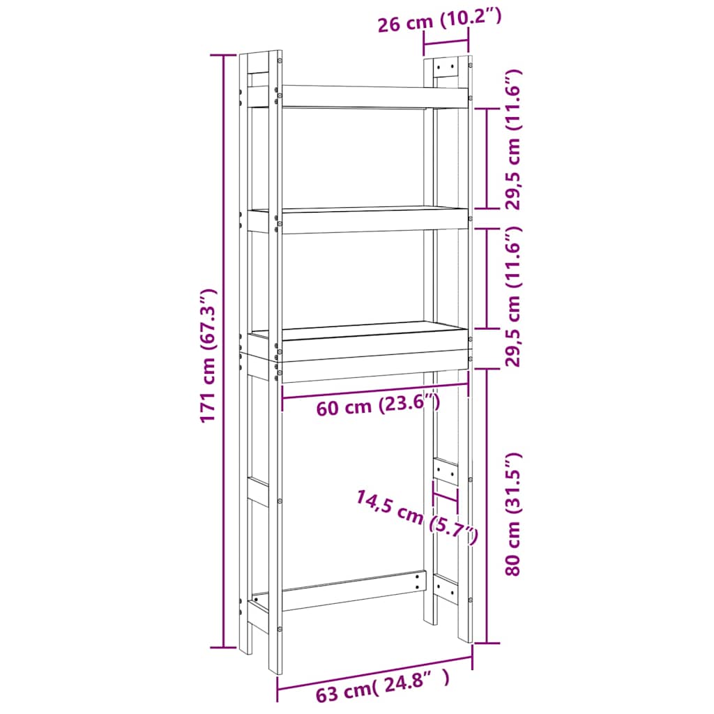 Toilet Rack Black 63x26x171 cm Solid Pine Wood