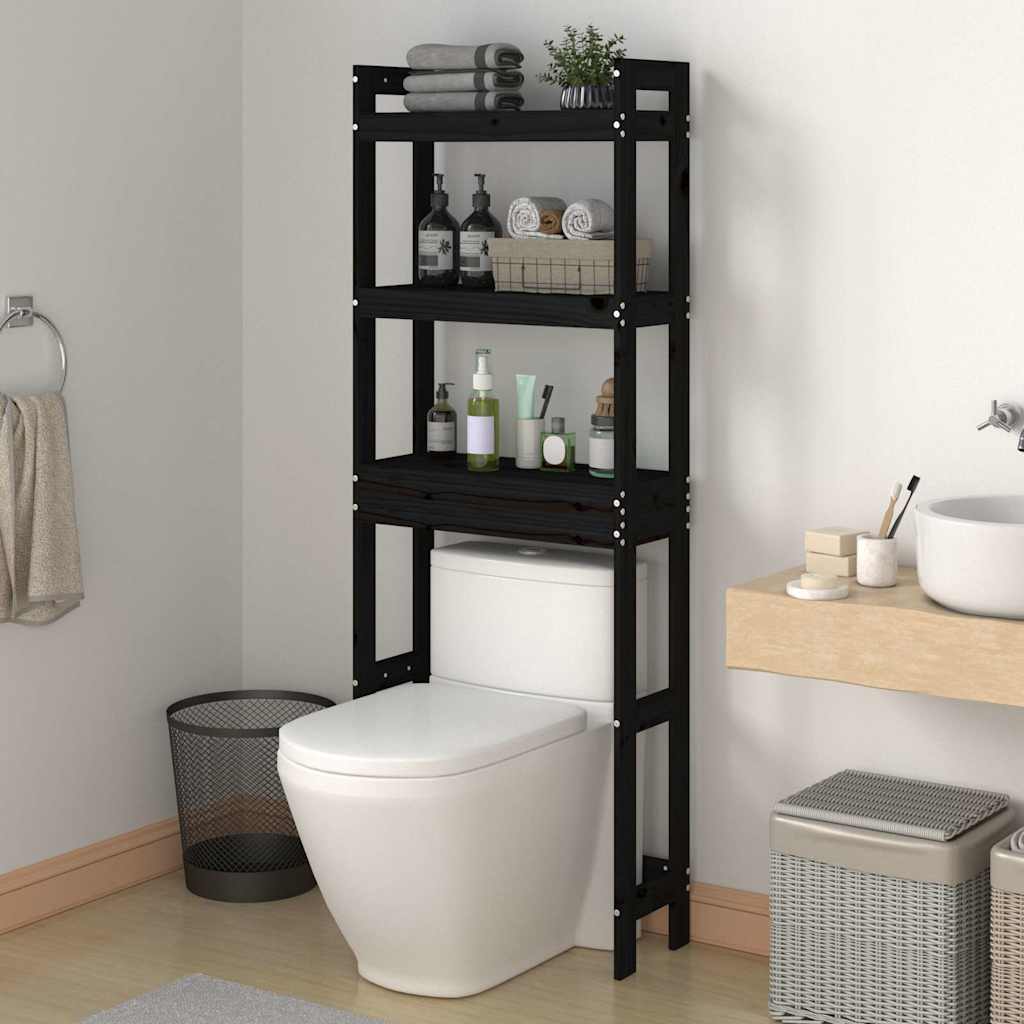 Toilet Rack Black 63x26x171 cm Solid Pine Wood